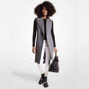 Michael Kors grey wool long belted vest